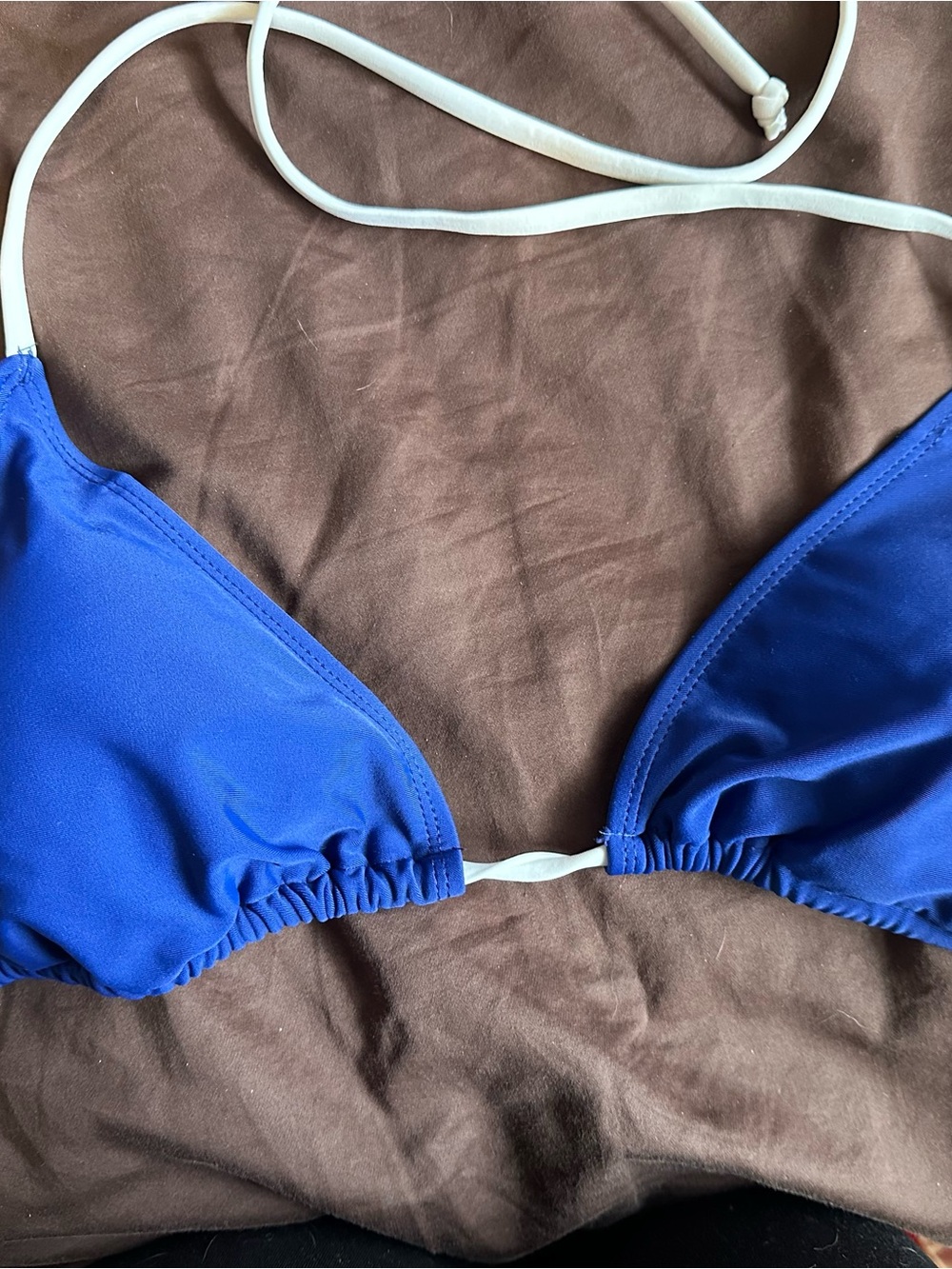 Old Navy Royal Blue Triangle Bikini Top with White Straps